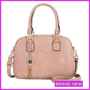 Small Vegan Leather Crossbody Satchel with Top Handle & Tassel